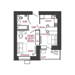 1-к квартира, вторичка, 37м2, 6/17 этаж