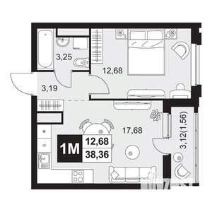 2-к квартира, вторичка, 38м2, 13/20 этаж