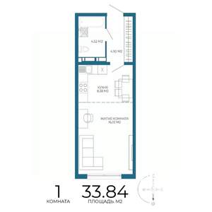 1-к квартира, строящийся дом, 34м2, 17/17 этаж