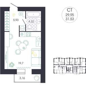 Студия квартира, вторичка, 32м2, 4/14 этаж