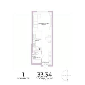 1-к квартира, строящийся дом, 33м2, 9/17 этаж