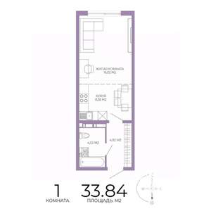1-к квартира, строящийся дом, 34м2, 6/17 этаж