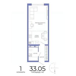 1-к квартира, строящийся дом, 33м2, 5/17 этаж