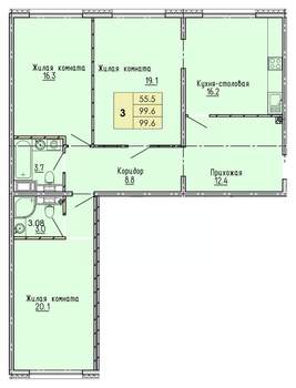 3-к квартира, строящийся дом, 100м2, 3/18 этаж