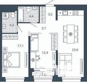 2-к квартира, вторичка, 70м2, 21/24 этаж