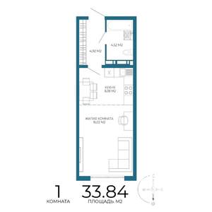 1-к квартира, строящийся дом, 34м2, 12/17 этаж