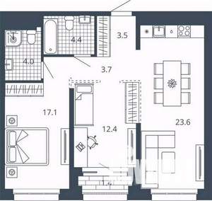 2-к квартира, вторичка, 70м2, 16/24 этаж