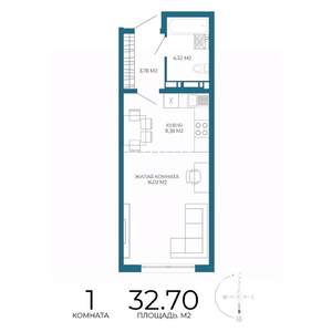 1-к квартира, вторичка, 33м2, 14/17 этаж