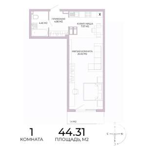 1-к квартира, вторичка, 44м2, 5/17 этаж