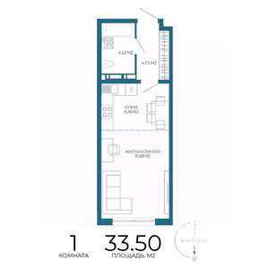 1-к квартира, строящийся дом, 34м2, 4/17 этаж