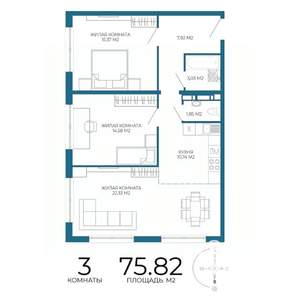 3-к квартира, строящийся дом, 76м2, 13/17 этаж