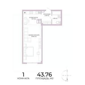 1-к квартира, строящийся дом, 44м2, 3/17 этаж