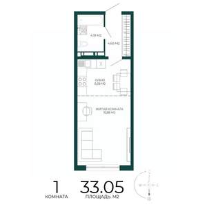 1-к квартира, строящийся дом, 33м2, 4/17 этаж