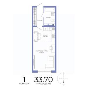 1-к квартира, строящийся дом, 34м2, 3/17 этаж