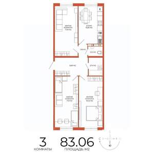 3-к квартира, строящийся дом, 83м2, 13/18 этаж