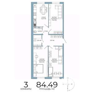 3-к квартира, строящийся дом, 84м2, 3/18 этаж