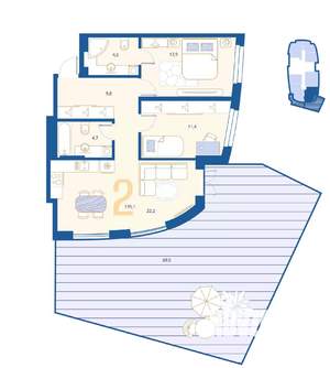 2-к квартира, вторичка, 86м2, 1/16 этаж