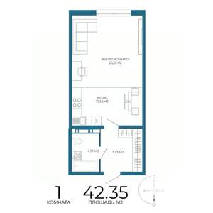 1-к квартира, вторичка, 42м2, 4/17 этаж
