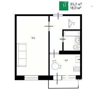 1-к квартира, вторичка, 35м2, 9/9 этаж