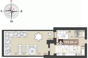 1-к квартира, сданный дом, 110м2, 2/17 этаж