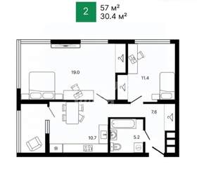 2-к квартира, сданный дом, 57м2, 3/17 этаж