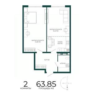 2-к квартира, строящийся дом, 64м2, 13/17 этаж