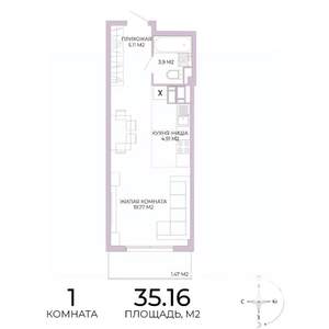 1-к квартира, строящийся дом, 35м2, 3/17 этаж