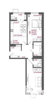 3-к квартира, вторичка, 73м2, 11/22 этаж
