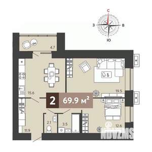 2-к квартира, вторичка, 70м2, 2/17 этаж