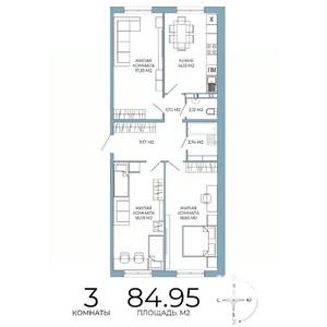 3-к квартира, строящийся дом, 85м2, 14/18 этаж