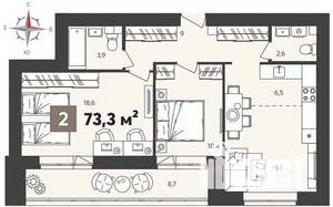 2-к квартира, вторичка, 73м2, 13/14 этаж