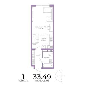 1-к квартира, строящийся дом, 33м2, 4/17 этаж