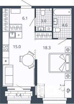 1-к квартира, вторичка, 48м2, 4/24 этаж