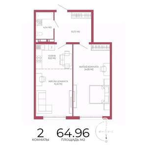 2-к квартира, строящийся дом, 65м2, 9/18 этаж