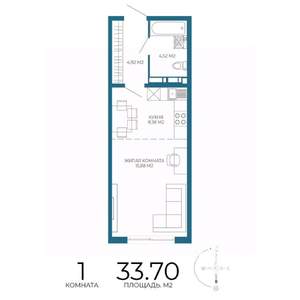 1-к квартира, строящийся дом, 34м2, 3/17 этаж