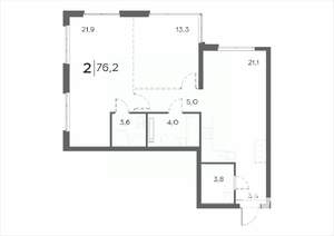 2-к квартира, вторичка, 76м2, 13/21 этаж