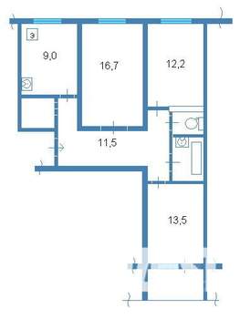 3-к квартира, вторичка, 61м2, 6/8 этаж