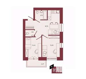 3-к квартира, вторичка, 51м2, 9/17 этаж