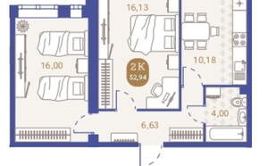 2-к квартира, вторичка, 53м2, 2/4 этаж