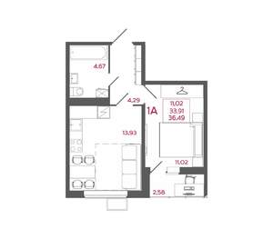 1-к квартира, вторичка, 36м2, 13/17 этаж