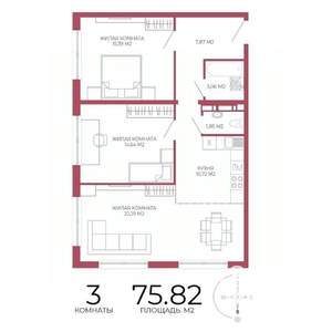 3-к квартира, строящийся дом, 76м2, 8/18 этаж