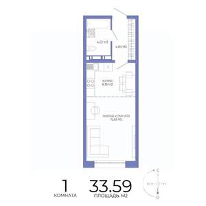 1-к квартира, строящийся дом, 34м2, 2/17 этаж