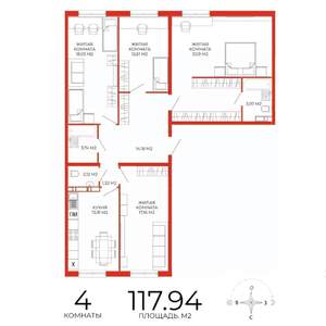 4-к квартира, строящийся дом, 118м2, 14/18 этаж