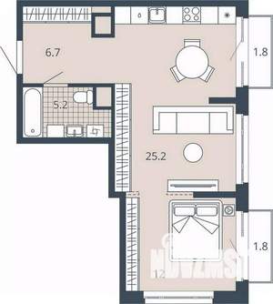 1-к квартира, вторичка, 53м2, 7/23 этаж