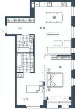 2-к квартира, вторичка, 77м2, 9/23 этаж