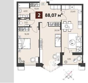2-к квартира, вторичка, 88м2, 5/18 этаж