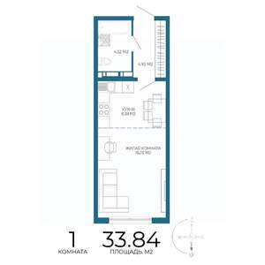 1-к квартира, строящийся дом, 34м2, 16/17 этаж