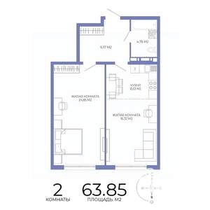 2-к квартира, строящийся дом, 64м2, 15/17 этаж