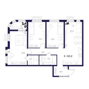 3-к квартира, вторичка, 93м2, 14/16 этаж