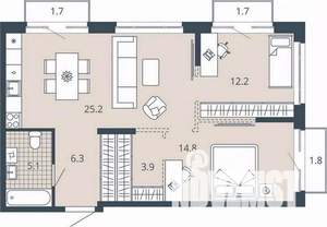 2-к квартира, вторичка, 72м2, 10/23 этаж